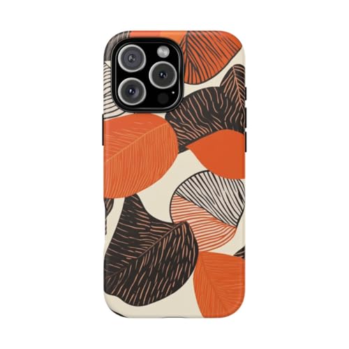 Coque iPhone 16 Pro Max rigide mate au design premium de feuilles d'automne orange