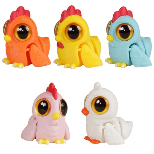 5 Pieces Chick Animal Articulated 3D Printed Refrigerator Magnets for Photo Displays, Memo Notes, and Home Decor