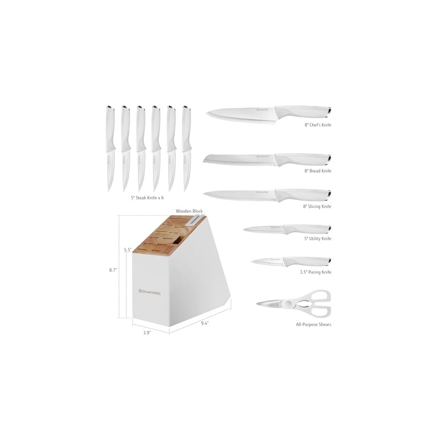 White-Knife-Set-with-Block-13-Pieces-Knife-Block-Set-with-Built-in-Sharpener-Scissors-for-Kitchen-High-Carbon-Stainless-Steel-Knife-Set White Knife Set with Block, 13 Pieces Knife Block Set with Built-in Sharpener Scissors for Kitchen, High Carbon Stainless Steel Knife Set