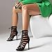 Imagen de Yueldiwona Mujer Gladiador Sandalias Strappy Peep Toe Alto Tacón Pequeno Cordones Burju Baile Heels Botas de Verano Cage Zapatos Zipper Black Size 40