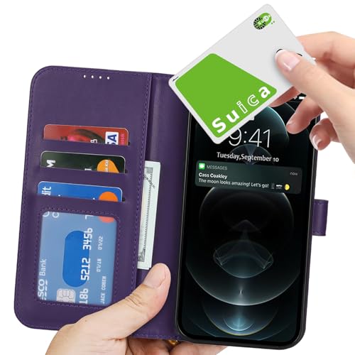 Image of for iPhone 13 Pro Max Case Wallet with Card Holder,for iPhone 12 Pro Max Wallet Case for Women Men,PU Leather Shockproof Magnetic Buckle Stand Flip Phone Case-Purple