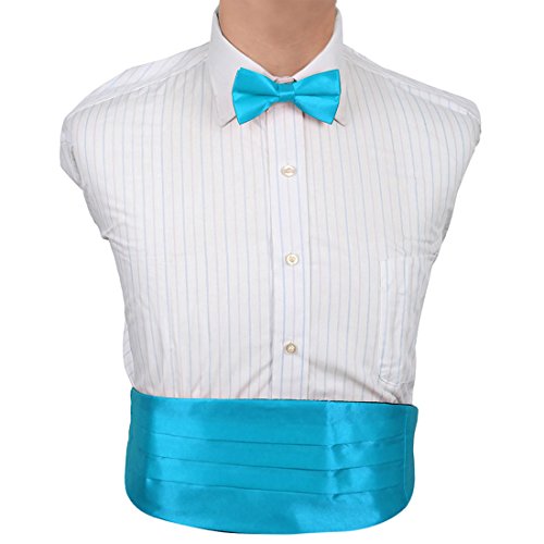 Silk Touch Modern Cummerbund Cyan Cummerbund Bow Tie Set Clip-On Adjustable DIC1E01L Dan Smith Solid