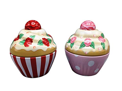 stylebox Ensemble de 2 boîtes en Fer en Forme de Cup Cakes, Rouge Blanc Rose avec Un Joli Couvercle orné de Roses, Dimensions: 8x8 cm, Volume: 120 ML Cover
