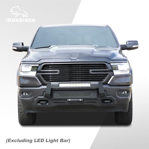 Image of IRONBISON Front Bumper Compatible with 2019-2024 RAM 1500 (Exclude 2019-2024 Ram 1500 Classic /Rebel /Diesel / 21-24 TRX Model) Can Add LED Light Bar Fine Texture Black Truck Bumper Guard Bull Bar