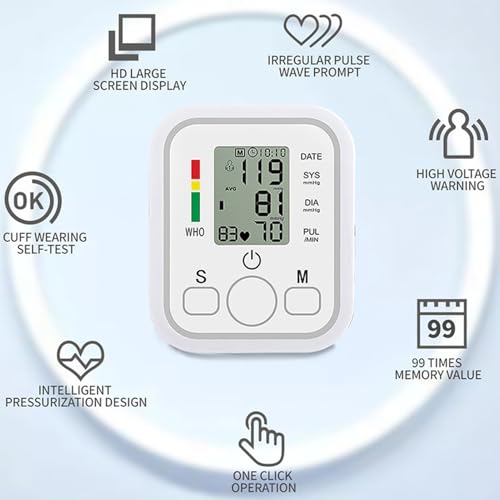 Okaywork tensiometro de brazo digital aparato tension arterial pantalla LCD,medición automática de la presión arterial y el pulso en el brazo con detección arritmias memoria de 2x99 para uso doméstico - imagen 3