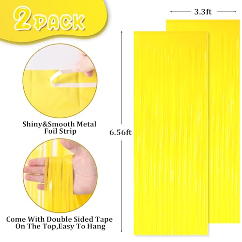 Image of Voircoloria 2 Pack Pastel Yellow Tinsel Foil Fringe Curtains, Yellow Party Decorations, Metallic Tinsel Party Streamers Backdrop for Birthday Baby Shower Graduation Gender Reveal Party Decorations