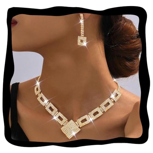Unicra Crystal Bridal Wedding Jewelry Set Gold Rhinestone Necklace Earrings Bracelet Sets Formal Costume Jewelry for Women and Brides (Gold)