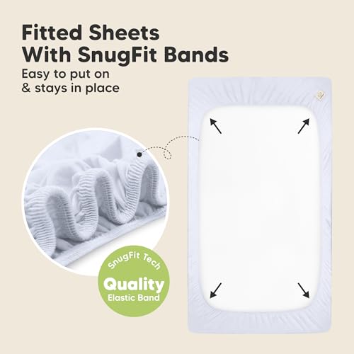Image of 2-Pack Waterproof Baby Crib Sheets for Boys, Girls - 52x28 Viscose Derived from Bamboo Toddler Bed Sheet Neutral, Fitted Crib Mattress Protector Cover for Baby Bedding, Soft & Gentle (Blue Flax) | Viscose Derived from Bamboo Toddler Bed Sheet Neutral, Fitted Crib Mattress Protector Cover for Baby Bedding, Soft & Gentle