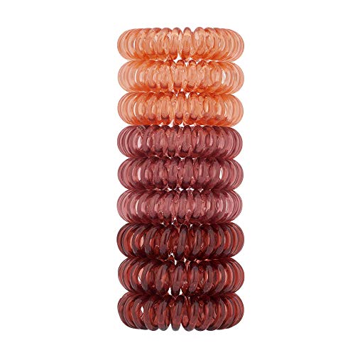 Spiral Hair Ties (Gradient Coffee,9 Pcs), Coil Hair Ties for Thick Hair, Ponytail Holder Hair Ties for Women , No Crease Hair Ties, Phone Cord Hair Ties for all Hair Types with Plastic Spiral
