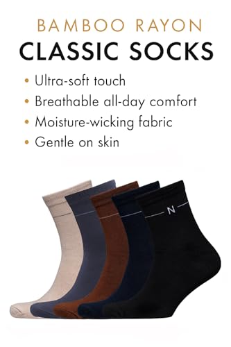 NUDUS Bamboo Rayon Socks Mens Quarter Crew - 5 Pair Gift Box - Soft Moisture Wicking Socks Men - Mens Mid Crew Socks Size 10-13 - Lightweight Bamboo Rayon Mens Socks for Business Casual & Formal Wear - Thumbnail 4