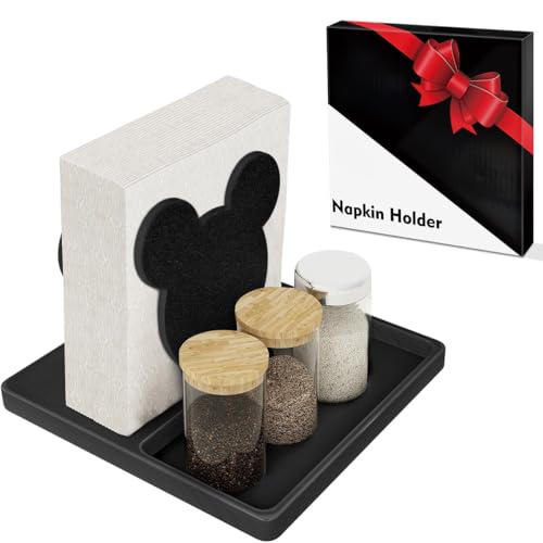 Cute Napkin Holder Mouse Ears Napkin Dispenser with Salt and Pepper Standing Funny Napkin Standing Holder for Kitchen Table Decors Gifts for Birthday Christmas Housewarming(Not Including Shakers)