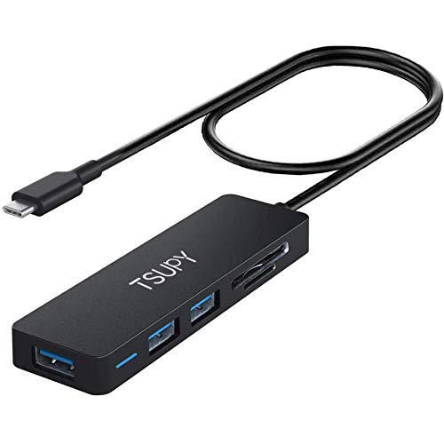 TSUPY USB C Hub avec 120cm Câble, 5 en 1 Plastique Adaptateur USB C vers 3 × USB 3.0, Lecteur de Carte SD & Micro SD Compatible pour Mac Pro et autres appareils de Type C Cover