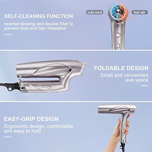 Hair Dryer, Professional Ionic Hair Dryer, Compact Quiet Hair Dryer, Portable Travel Hair Dryer, Brushless Motor. Foldable Hair Dryer With Magnetic Nozzle,Wind Speed/Temperature Three-Speed Adjustment #TOP5