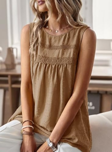 Image of Falechay Womens Summer Tops Boho Shirts Crewneck Sleeveless Tank Tops Flowy Lace Hem Casual Blouses Clothing Trendy 2026