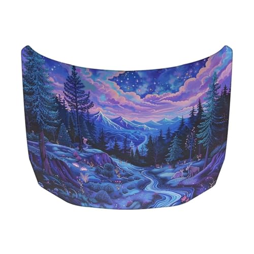 Image of Starry Sky Forest Car Hood Cover Stretch Polyester Cover for Car Hood Removable Automotive Accessories Easy Installation for Car Hood Decoration and Protection