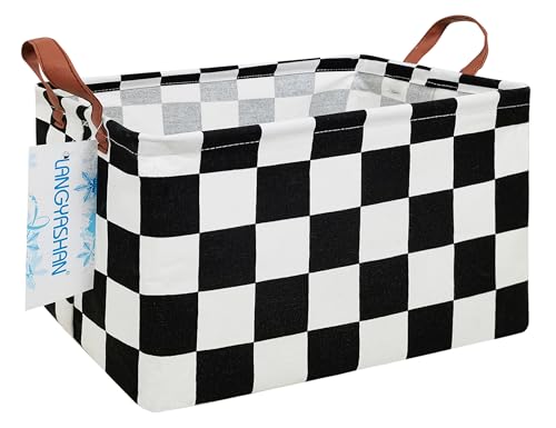 Image of LANGYASHAN Rectangular Storage Bin Collapse Canvas Fabric Cartoon Storage Basket with Handles for Organizing Home Kitchen Boys and Girls Toys Office Closet Shelf Baskets (Rec-Racing flag)