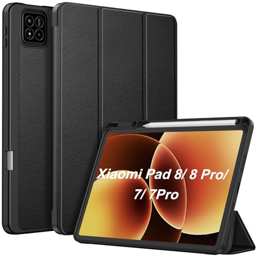 Fintie Hülle für Xiaomi Pad 8 / Pad 8 Pro 2025 / Pad 7 / Pad 7 Pro 2024 11.2 Zoll Tablet - Superdünne Soft TPU Rückseite Abdeckung Schutzhülle mit Stifthalter & Auto Schlaf/Wach Funktion, Schwarz