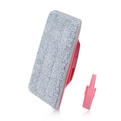 Image of Multifunctional Glass& Window Track Cleaning Tools, Soft Frosted Glass Window Washer Cloth Brush with Study PVA Handle and Scraper, Window Cleaner Tool for Windows, Doors, Tiles (Cute Pink)