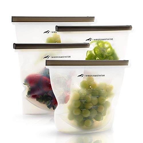 WestCoastWise Reusable Silicone Food Storage Bags (4-Pack) Airtight, Leakproof Preservation System | Cooking, Sous Vide, Leftovers, Steam or Meal Prep | Microwave, Freezer Safe