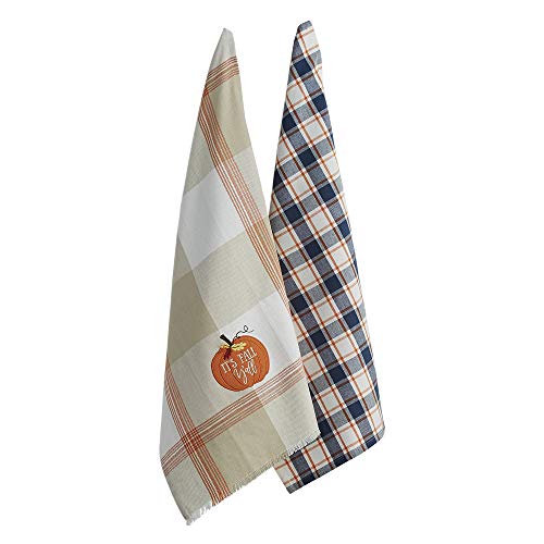 DII Fall Basics Kitchen Dishtowel Collection Printed & Plaid Fall Dish Towel Set, 18x28, Pumpkin Plaid, 2 Count