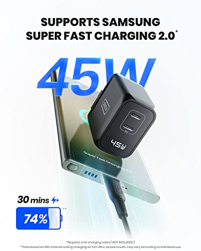 45W Usb C Super Fast Charger, Iniu I622 Pd Pps Foldable Dual Usb C Wall Charger Supports Super Fast Charging 2.0 For Samsung S23 Ultra/S23/S22/S21/S20/Note, Macbook Air, Steam Deck, Iphone 14, Ipad #TOP1