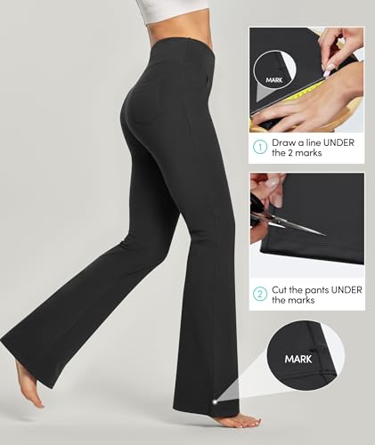 IUGA Flared Leggings with Pockets Yoga Pants for Women High Waist Wide Leg Trousers for Work Workout - Image 5