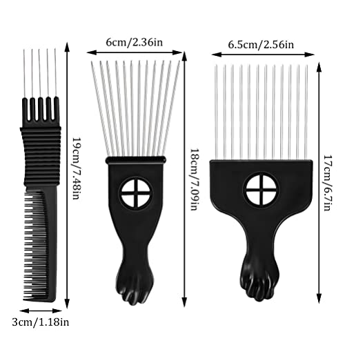 3 Pack Metal Hair Pick Set, Afro Pick Comb Picks For Men Beard Curly Hair, Hair Styling Teasing Pick Combs For Women #TOP2