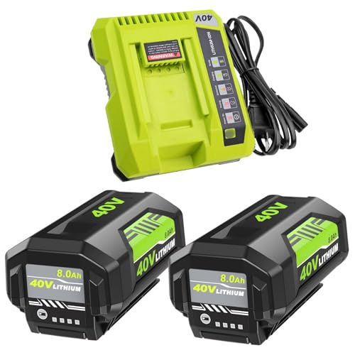 Image of 2Packs OP40804 Batteries and Charger Replacement for Ryobi 40V Battery and Charger Combo, 8.0Ah Lithium ion Battery Compatible with Ryobi 40Volt Cordless Tools