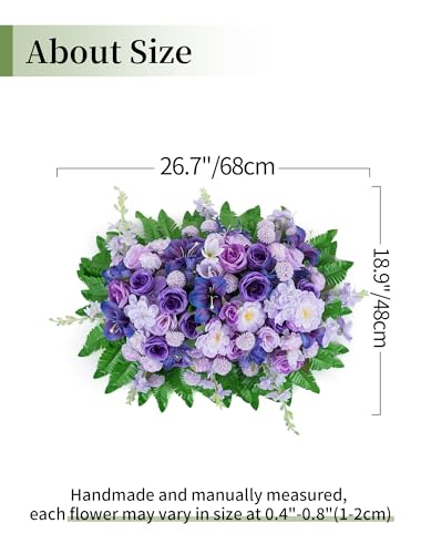 Cemetery Flower Saddles for Headstones: Purple Flowers Artificial Outdoors Grave Decorations Spring Easter Memorial Day - Fake Rose Camellia Tombstone Flowers Saddle for Cemetery G image 2
