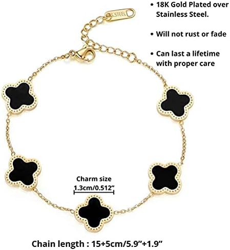 Doherty 18K Gold Plated Adjustable Four Leaf Clover Bracelet - Bracelet Gift for Birthday Mothers Day Valentines Day