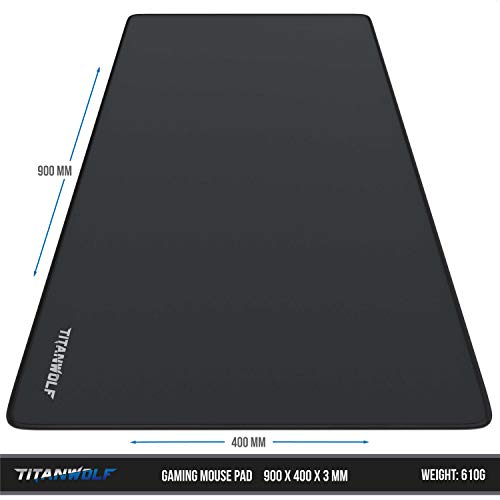 TITANWOLF XXL Speed Gaming Mouse Pad - Mouse Mat 900 x 400 x 3 mm - XXL mousepad - table mat large size - improved precision and speed - rubber base for stable grip on smooth surfaces - non-slip