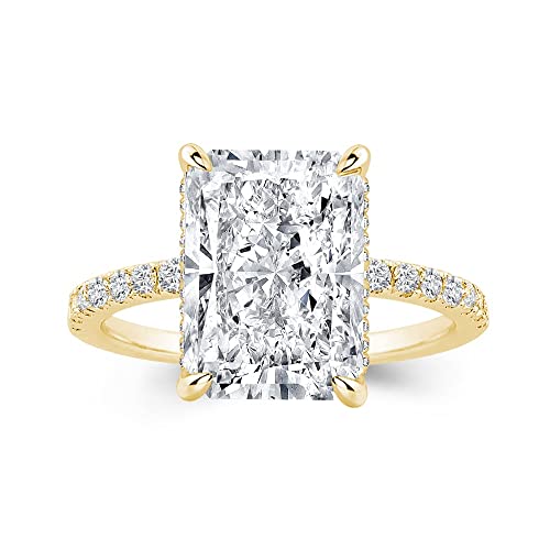 Bague de fiançailles à coupe radieuse de 3,5 carats pour femme avec diamant simulé et saphir blanc en plaqué or 18 carats sur argent sterling Effinny, 5,...