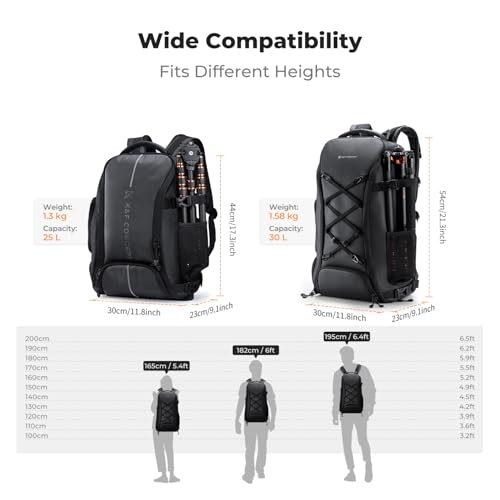 Image of K&F CONCEPT Camera Backpack,Camera Bags for Photographers 30L Large Capacity with Raincover and 16 Inch Laptop Compartment Compatible for Canon /Nikon /Sony /DJI Mavic Drone Travel