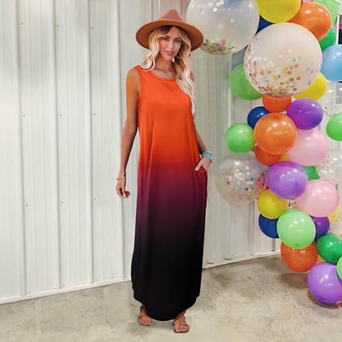 Image of FANDEE Women's Casual Summer Loose Sunresses Long Dresses Sleeveless Split Maxi Beach Dress with Pockets