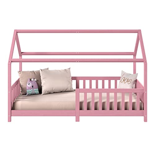 Cama Infantil Montessoriana Casa Madeira com Estrado Nina (Rosa)