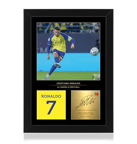 Win FC Cristiano Ronaldo Photo encadrée A4 – Signature numérique reproduite – Cadeau pour les fans d'Al-Nassr