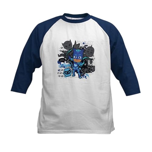 CafePress PJ Masks Monochrome Catboy Kids Baseball T Shirt Kids Cotton Baseball Jersey, 3/4 Raglan Sleeve Shirt Navy/White