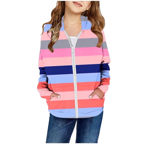 Full Zip Up Boys And Girls Hoodies Oversized Colorful Crewneck Sweatshirt Cute Casual Coat with Pocket 1-10 Years