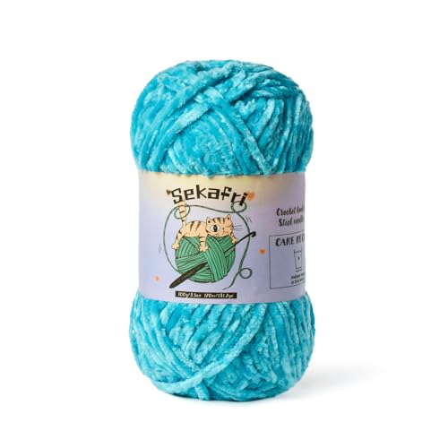 Fuzzy Chenille Yarn for Crocheting,Velvet Baby Blanket Yarn for Crocheting,Soft Plush Yarns for Hand Knitting,(100 g/131yds) Fluffy Amigurumi Crochet Yarns (Lake Blue)