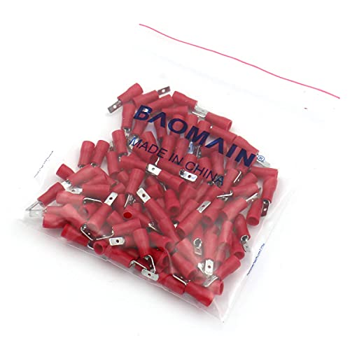 Baomain Red Male Insulated Spade Wire Connector Electrical Crimp Terminal 18-22 Awg 2.8 X 0.5Mm Pack Of 100 #TOP5