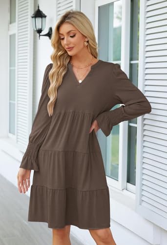 MEROKEETY Women's 2025 Long Sleeve Midi Dress V Neck Flowy Swing Ruffle Tiered Fall Casual Dresses3