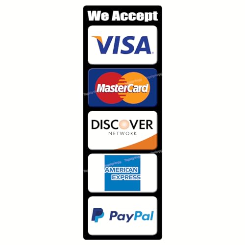 We Accept Credit Card, Mobile Payment & Contactless Pay Service POS Cashier Sign Waterproof Stickers Compatible for Visa, MasterCard, Discover, AmEx, (PayPal Compatible)