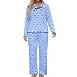 Genérico Pijama Mujer, Pijama Elegante con Ribete De Encaje con Lazo Top De Manga Larga Y PantalóN Largo Ideal para Noches De Relax