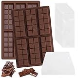 2 Stück Schokoladenform mit Verpackungsbeutel Schaber, DIY Silikon-Schokoladenform Silikonform für 6 Stück Schokolade, Antihaftbeschichtete Schokoladenriegelform für Süßigkeiten, gefüllte Schokolade