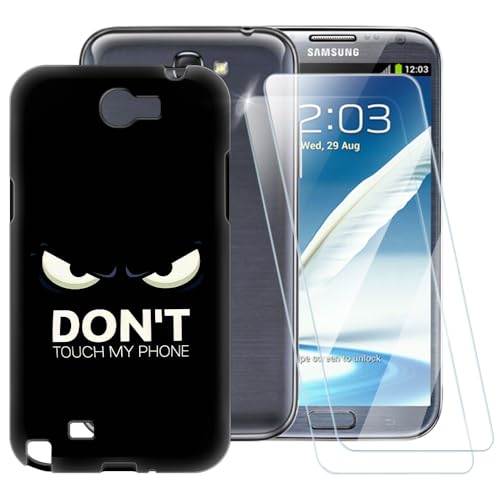 Don't Touch Pattern   Funda compatible con Samsung Galaxy Note 2 N7100 + [2 unidades] Protector de pantalla de vidrio templado, funda a prueba de golpes para Samsung Galaxy Note 2 N7100 (5.5 pulgadas)