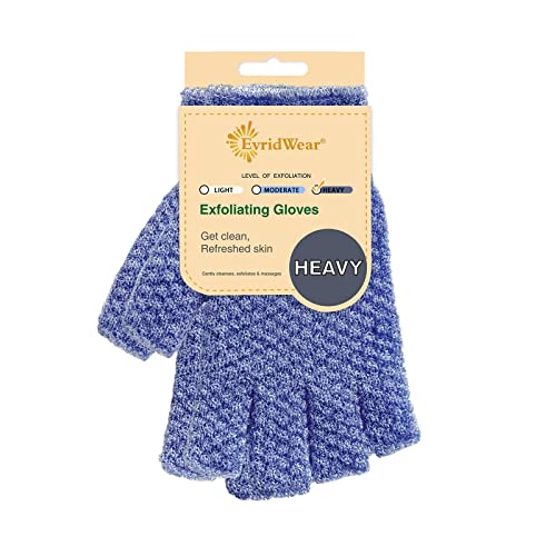 Evridwear Fingerless Exfoliating Bath Gloves for Shower, Light, Moderate and Heavy Texture Nylon Body Scrub Glove Dead Skin Remover, 1 Pair Heavy