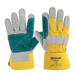 ANDANDA Gartenhandschuhe, Gartenhandschuhe Damen – Rindsleder Arbeitshandschuhe – Leder Arbeitshandschuhe für Gartenarbeit, Schweißer, Kamin,Landschafts-und DIY Arbeiten, Gr. L/9, 1 Paar, Gelb&Grün