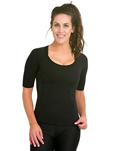 Delfin Spa Women's Heat Maximizing Neoprene Short Sleeve Exercise Top, Black, Large