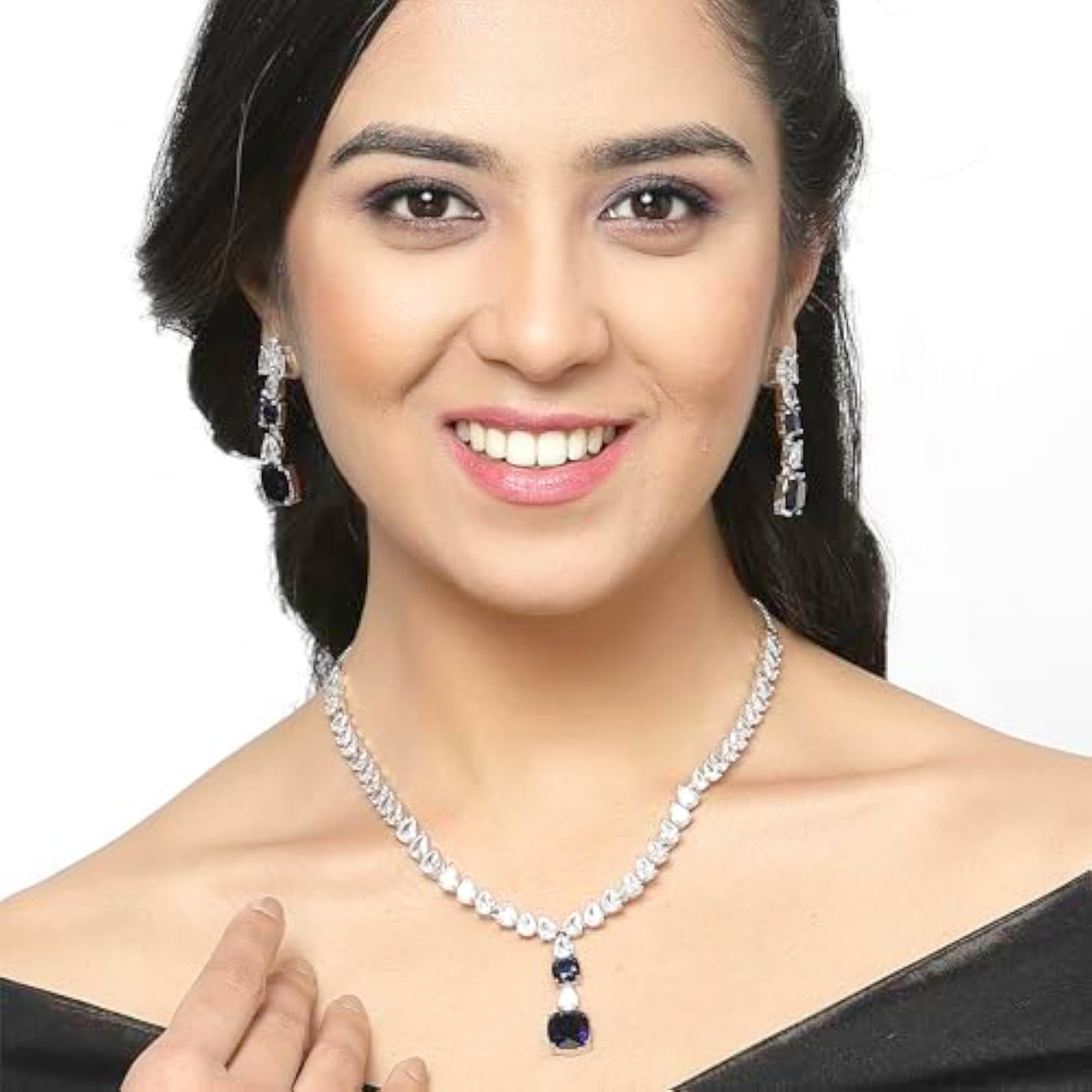Rhodium-Plated American Diamonds Necklace set