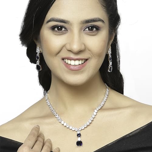 Rhodium-Plated American Diamonds Necklace set